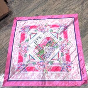 Lancome ROSES SCARF Pink Silk Satin Small Square Scarf 